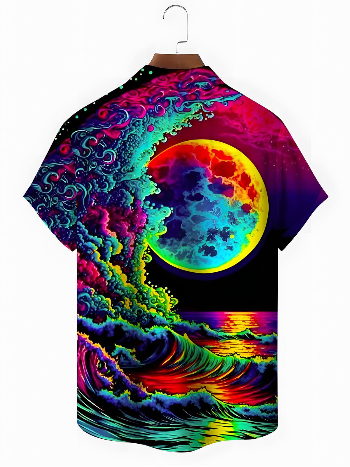 Mond Druck Männer Tasche Kurzarm Shirts