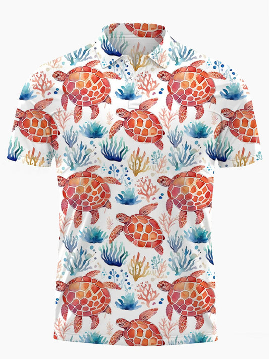 Turtle Print Herren -Kurzärmel -Polo -Hemd Mit Schildkröte