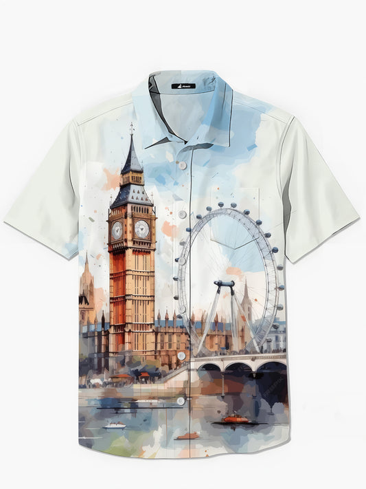 Big Ben London Eye Aquarell Print Herren Tasche Kurzarm Shirts
