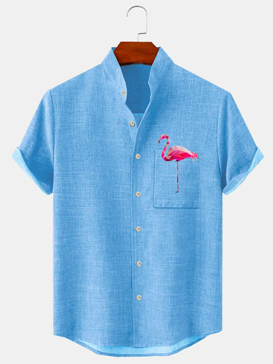 Flamingo Herren -Tasche Kurzärmeliges Standkragen Hemden