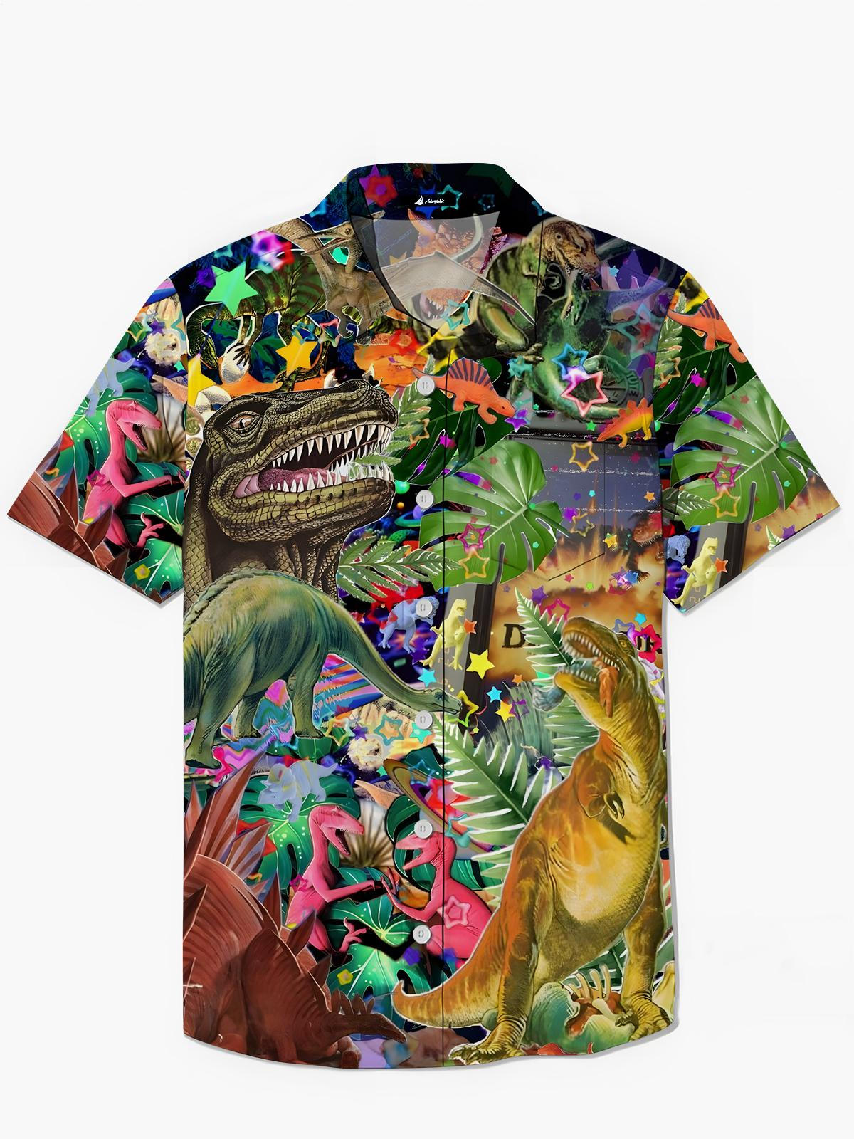 Dinosaurier -Druck -Tasche Kurzarm Shirts Für Männer