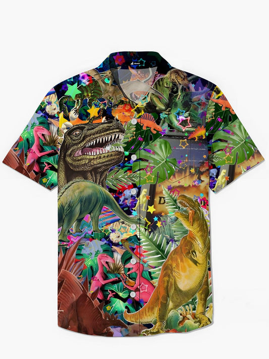 Dinosaurier -Druck -Tasche Kurzarm Shirts Für Männer
