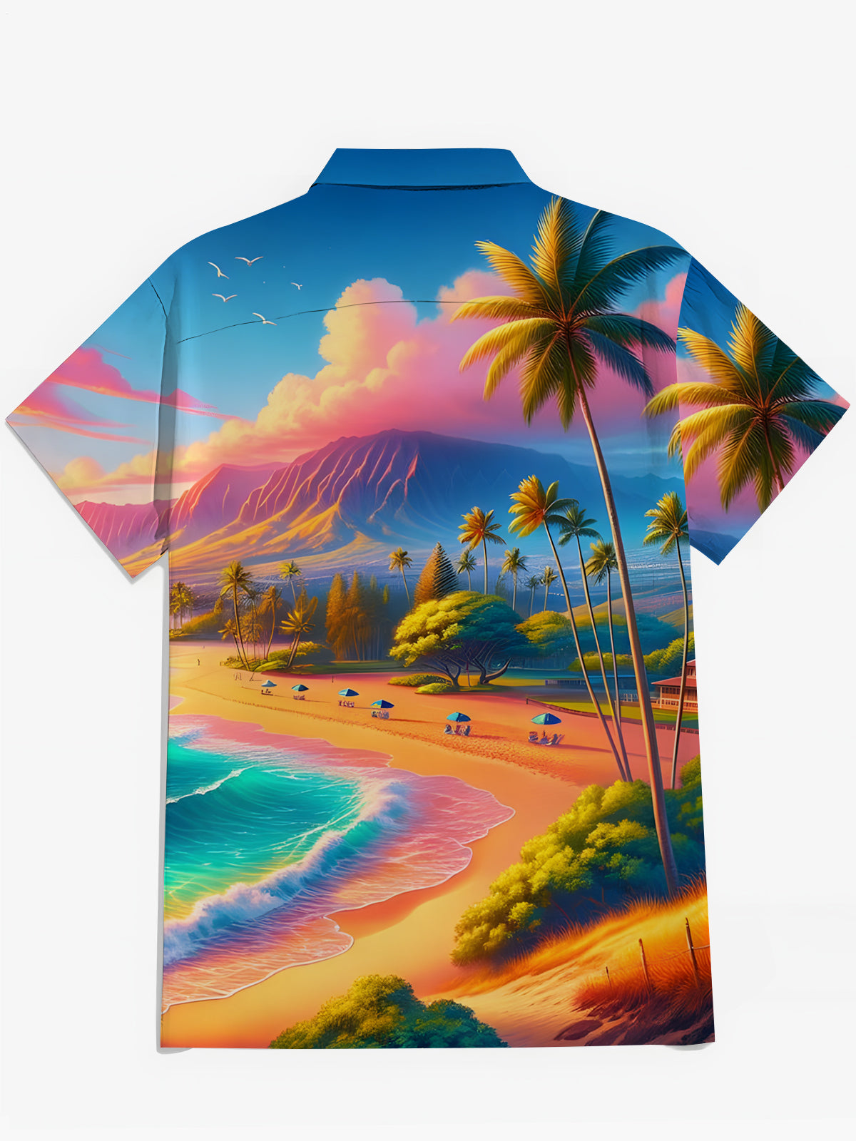 Hawaiian Beach Print Herren -Tasche Kurzarm Shirts