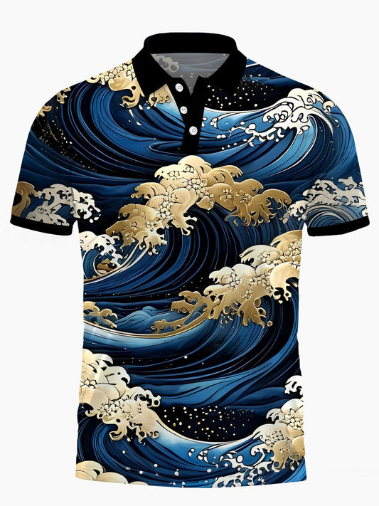 Ocean Waves Herren Kurzärmel -Polo -Hemd Polo -Hemd