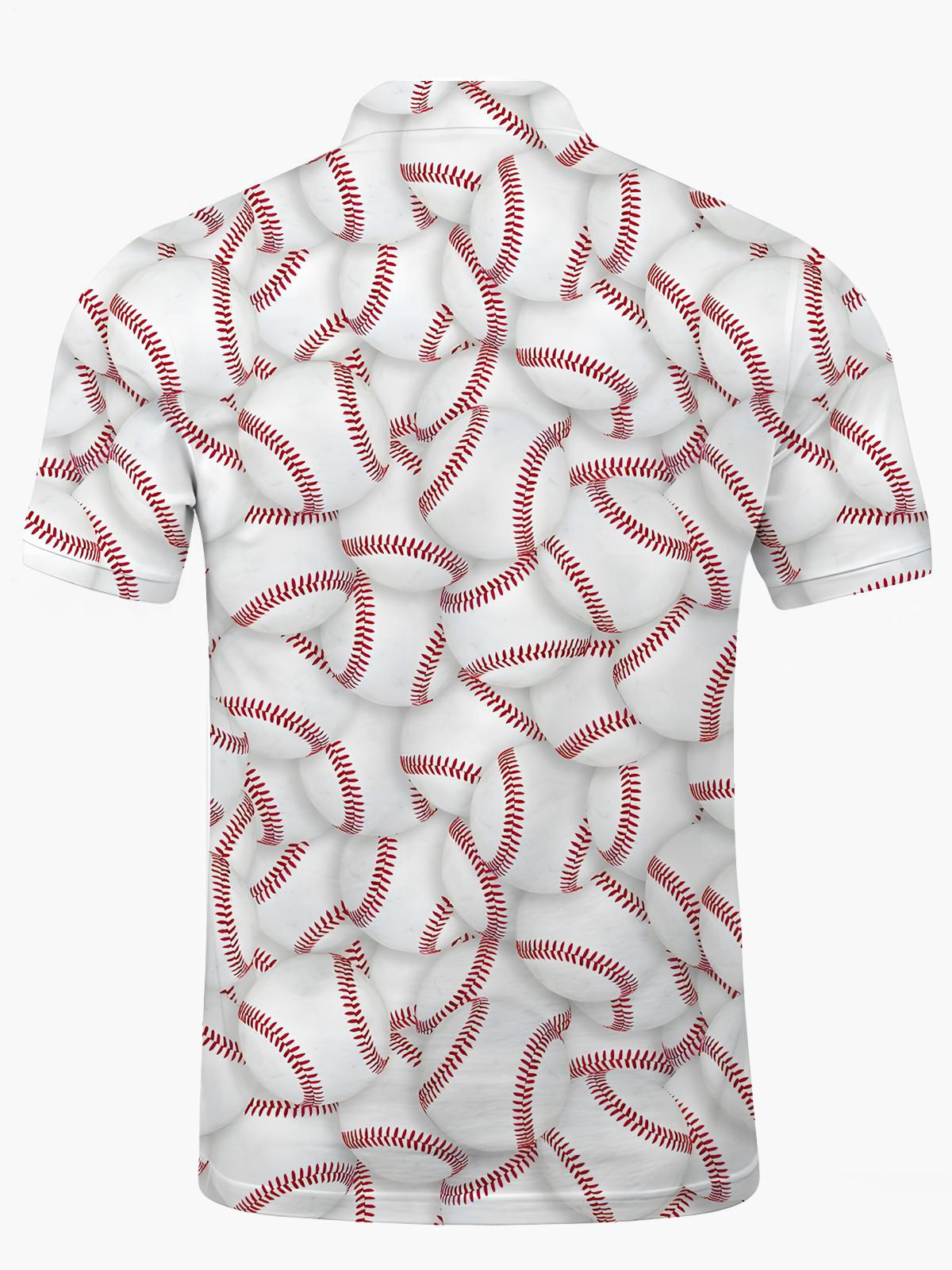 Baseball -Print -Männer Mit Kurzem Ärmelknopf Poloshirt
