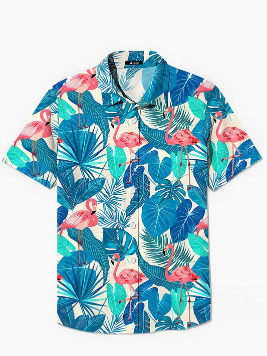 Hawaiianer Flamingo Leaf Herren -Tasche Kurzarm Shirts