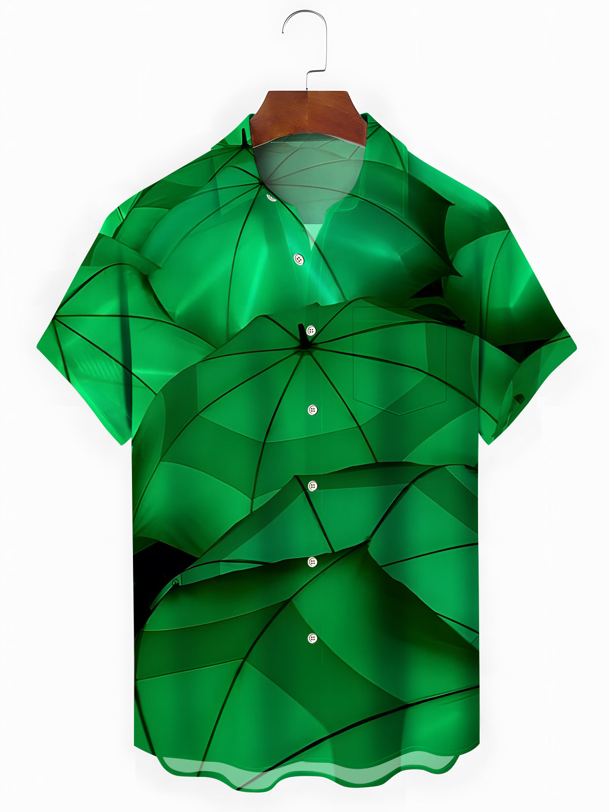 Grüne Regenschirm -Druck -Taschen -Taschen -Kurzarm -Hemden