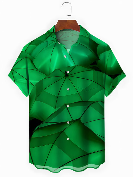 Grüne Regenschirm -Druck -Taschen -Taschen -Kurzarm -Hemden