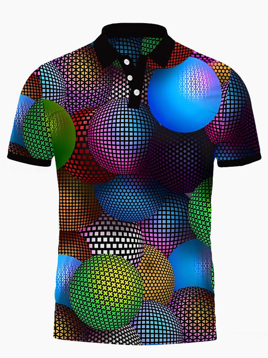 Geometrischer Druckkolokemd Für Männer Mit Kurzem Ärmelknopf