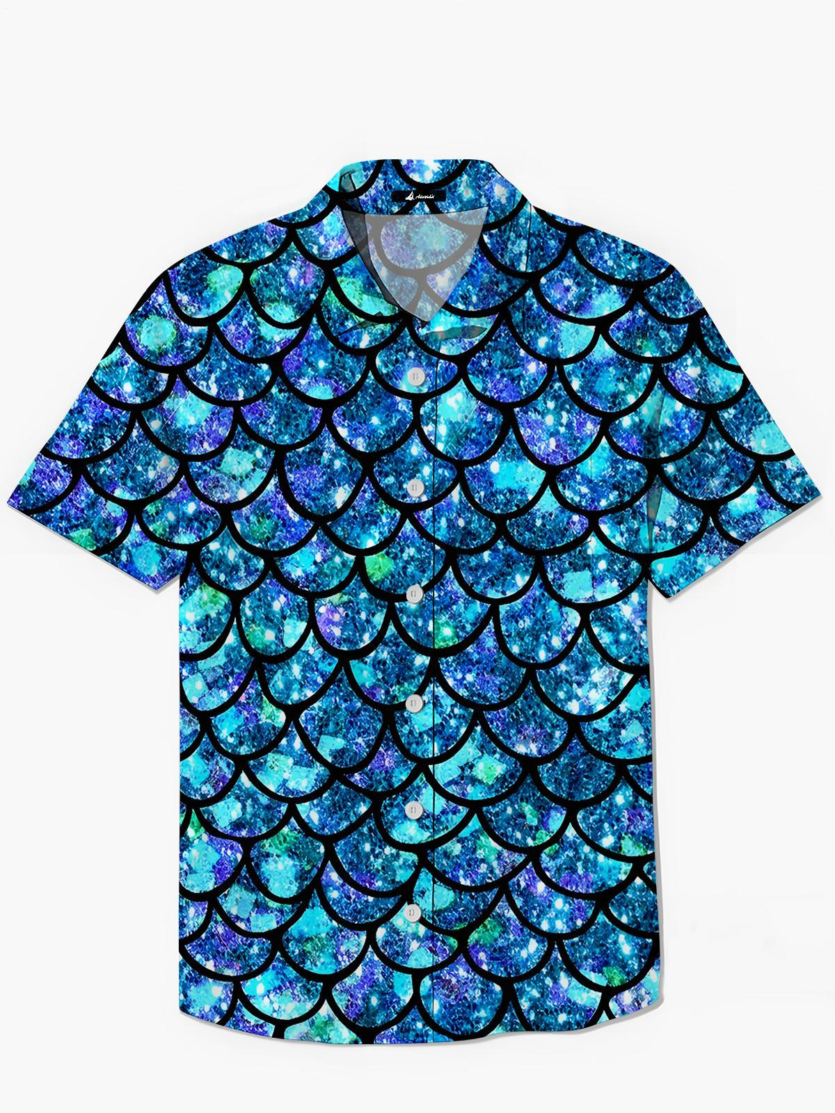 FISH SCALE Drucken Herren -Taschen -Kurzarmhemden