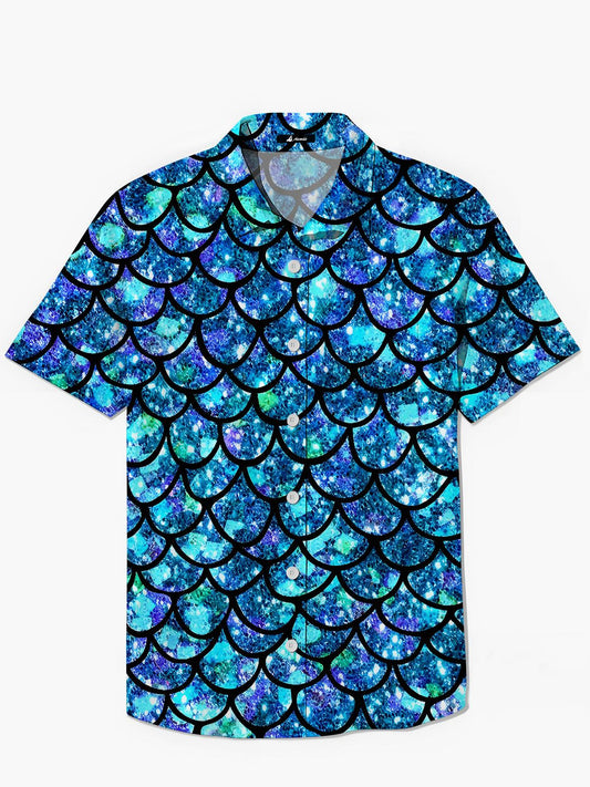 FISH SCALE Drucken Herren -Taschen -Kurzarmhemden