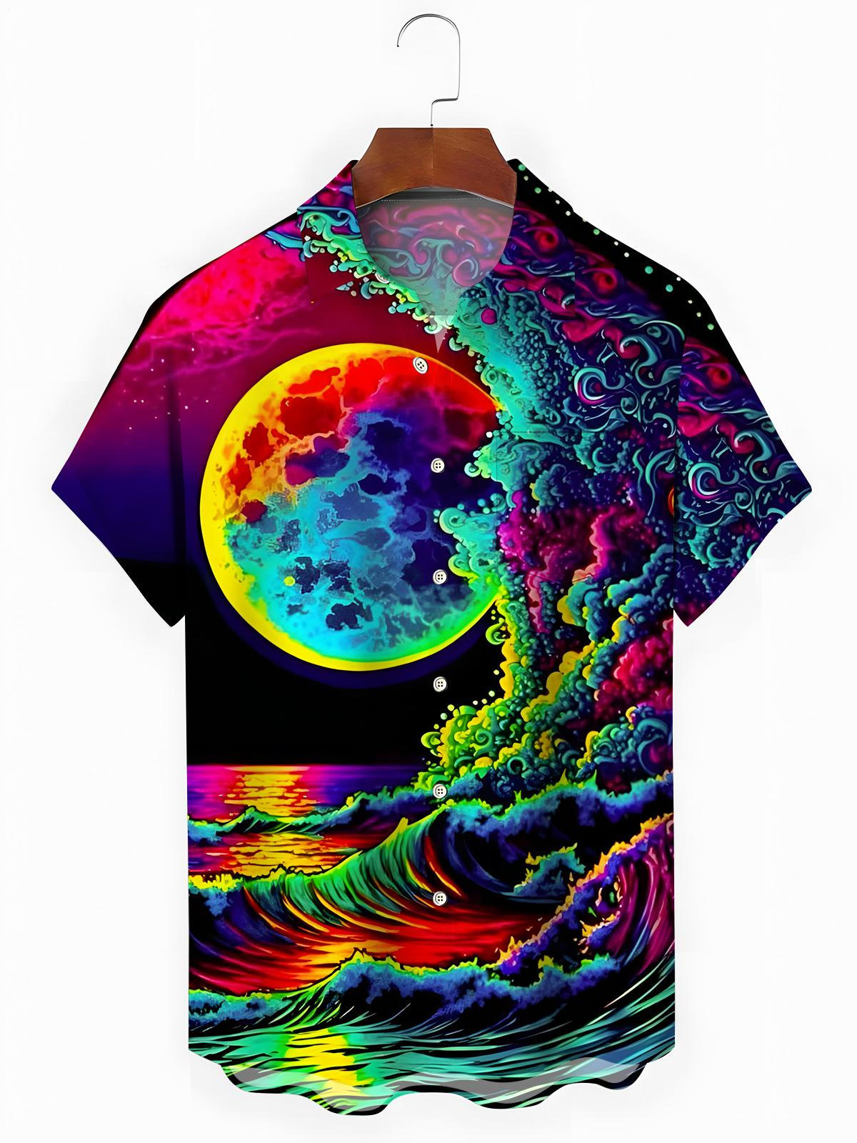 Mond Druck Männer Tasche Kurzarm Shirts