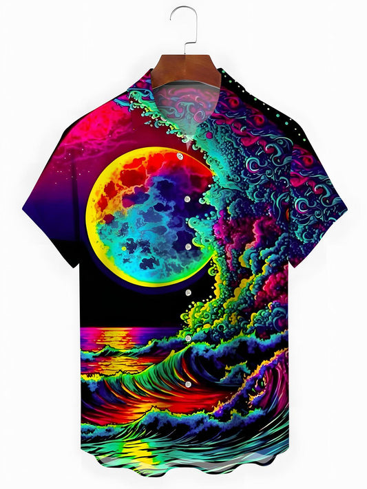 Mond Druck Männer Tasche Kurzarm Shirts