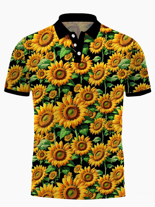 Sonnenblumengedruckte Kurzarm -Polo -Hemd Für Männer Mit Kurzem Ärmeln