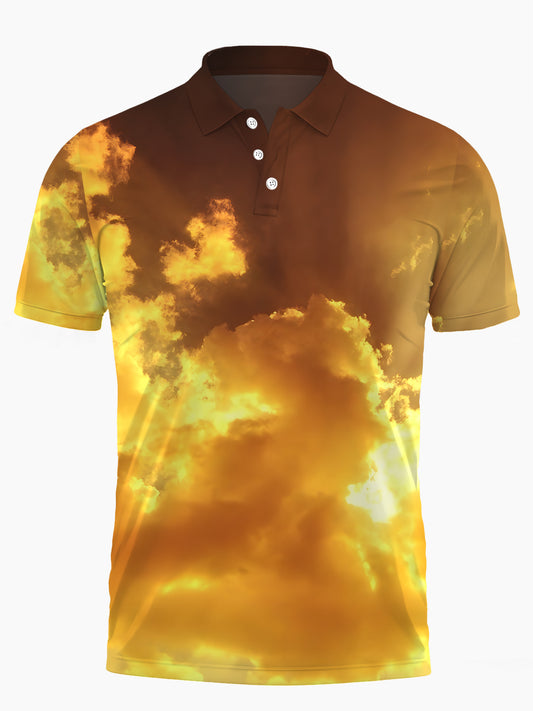 Sky Cloud Print Männer Kurz Ärmelknopf Poloshirt