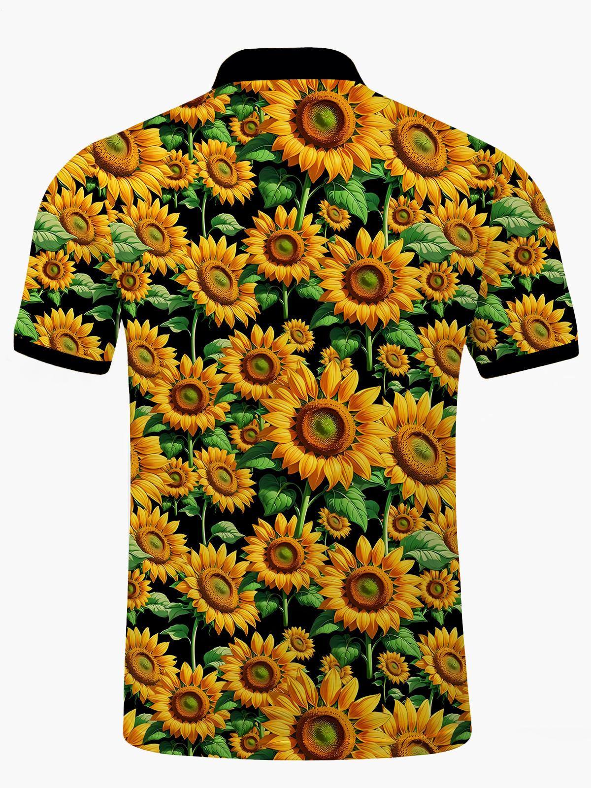 Sonnenblumengedruckte Kurzarm -Polo -Hemd Für Männer Mit Kurzem Ärmeln