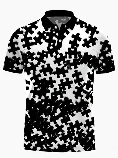 Puzzle -Print -Männer Mit Kurzem Ärmelknopf Poloshirt
