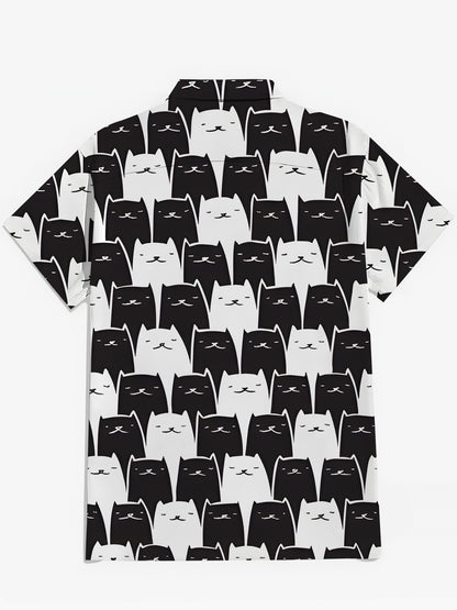 Schwarze Weiße Katzendrucken Herren -Tasche Kurzarm Shirts