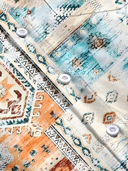 Vintage Ethnische Muster Druckmenschen Tasche Kurzarm Shirts