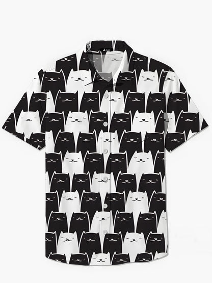 Schwarze Weiße Katzendrucken Herren -Tasche Kurzarm Shirts