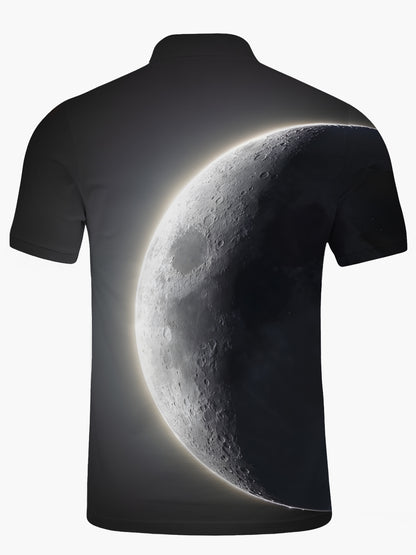 Cosmic Planet Print Herren -Kurzarmknopf -Polo -Shirt