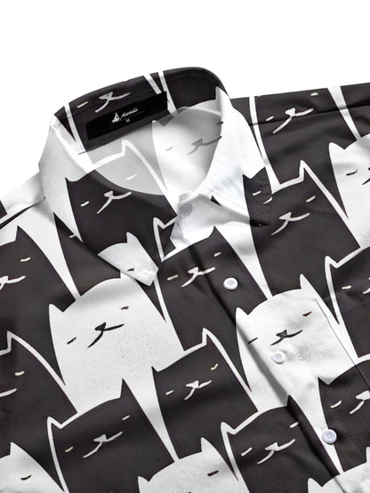 Schwarze Weiße Katzendrucken Herren -Tasche Kurzarm Shirts