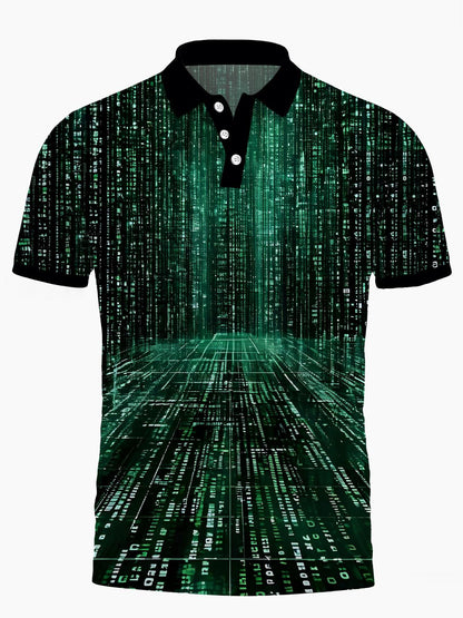 Code -Polo -Shirt Für Männer Mit Kurzem Ärmelknopf Drucken