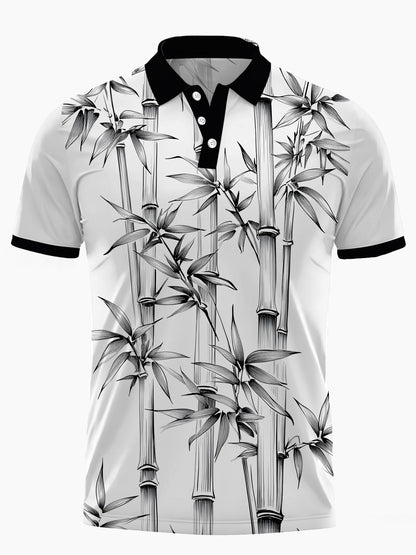 Bambusdruck -Polo -Hemd Für Männer Mit Kurzem Ärmelknopf