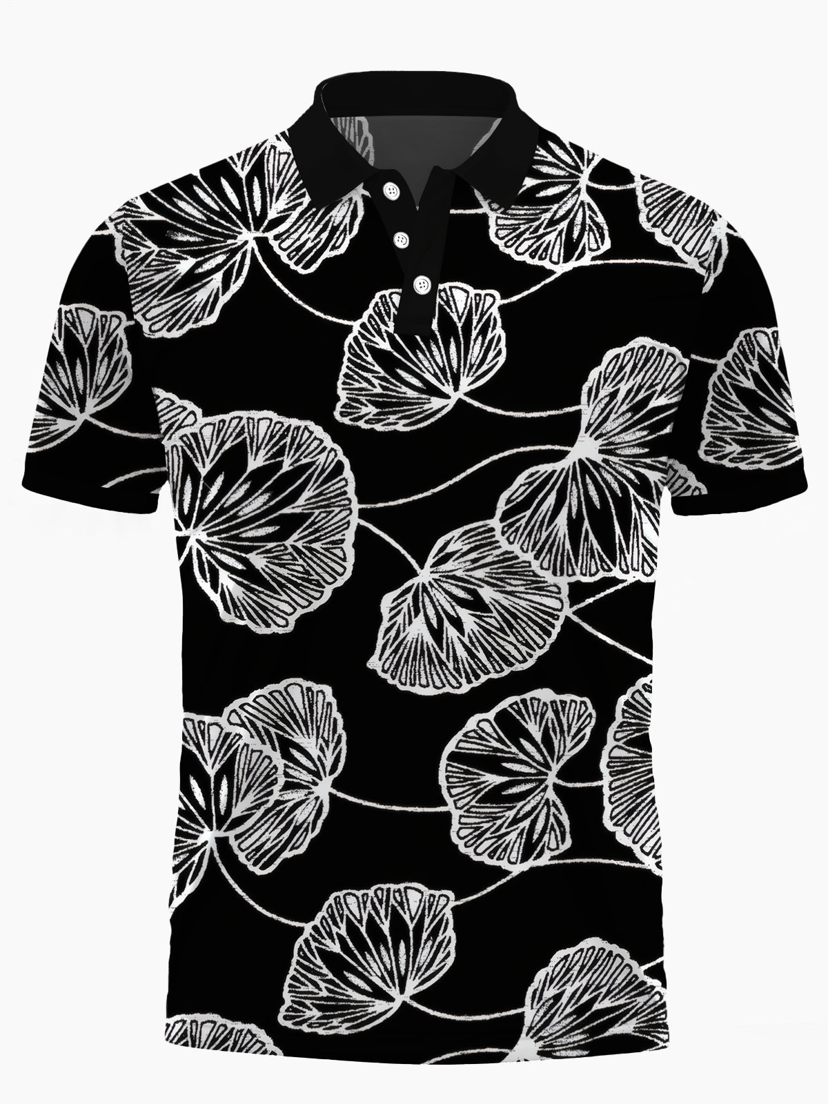 Blattdruck Herren -Kurzärmel -Tasten -Polo -Hemd