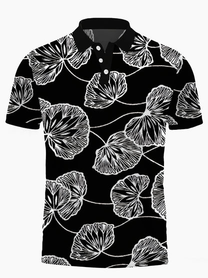 Blattdruck Herren -Kurzärmel -Tasten -Polo -Hemd