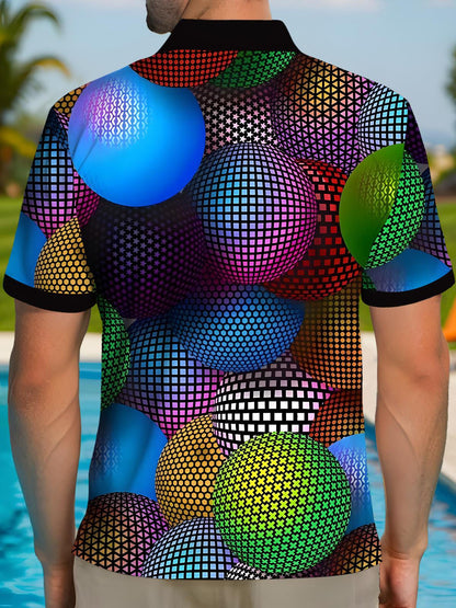 Geometrischer Druckkolokemd Für Männer Mit Kurzem Ärmelknopf