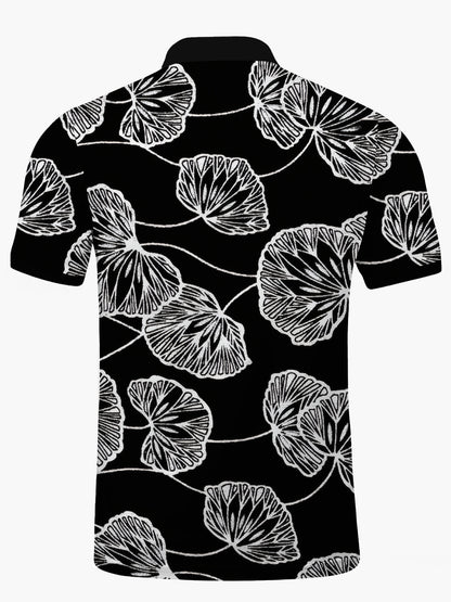 Blattdruck Herren -Kurzärmel -Tasten -Polo -Hemd