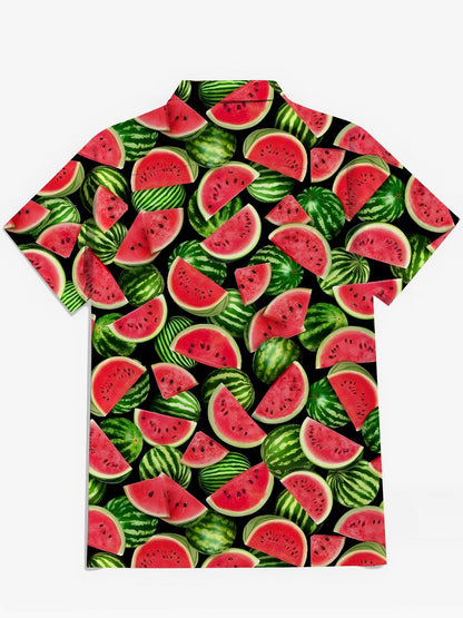 Wassermelondruck -Tasche Kurzarm Shirts Für Männer