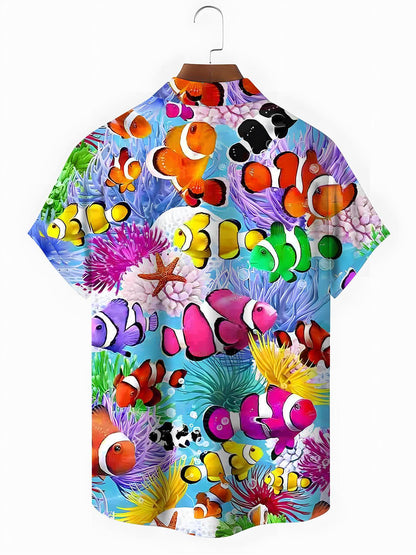 Ocean Fish Print Herren -Tasche Kurzarm Shirts