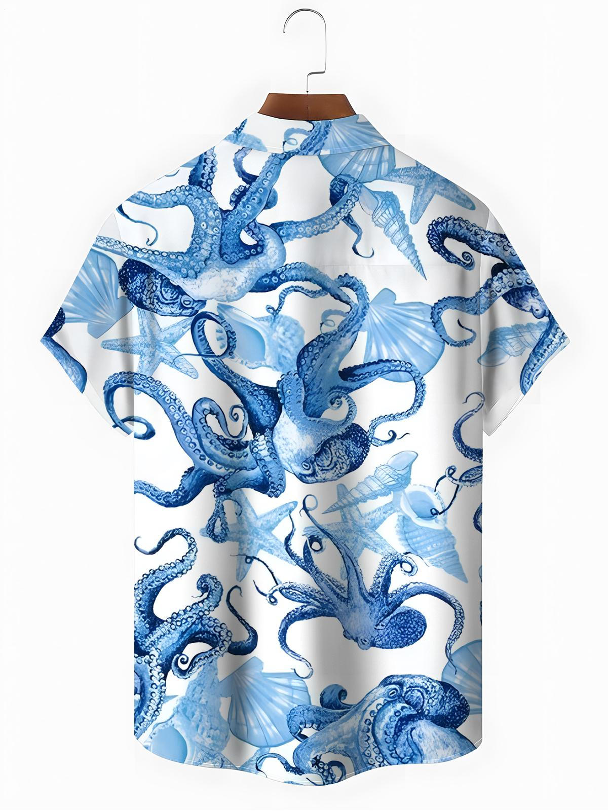 Marine Life Print Men's Pocket Short Sleeve Shirts