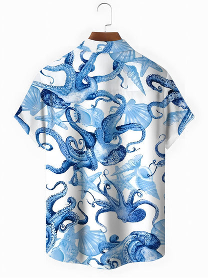 Marine Life Print Men's Pocket Short Sleeve Shirts