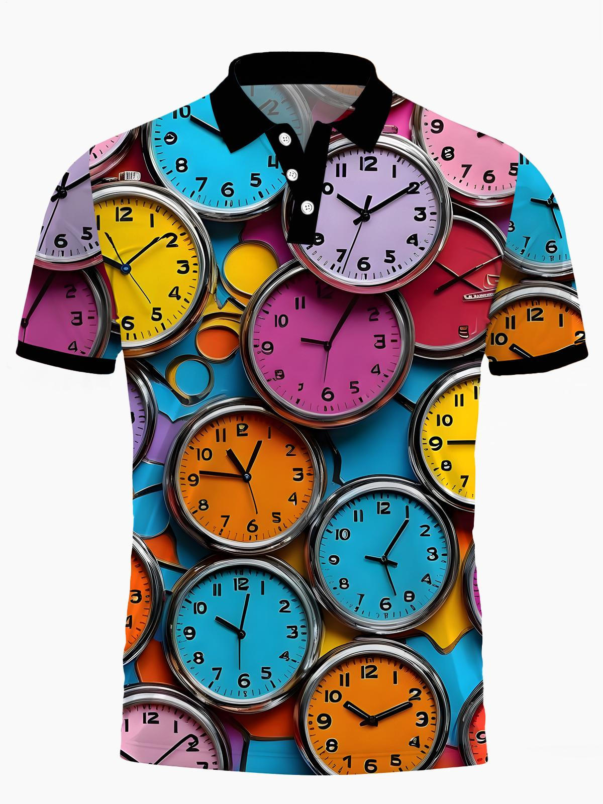 Kurzarm -Polo -Hemd Von Clock Print Men's Kurzärmel.