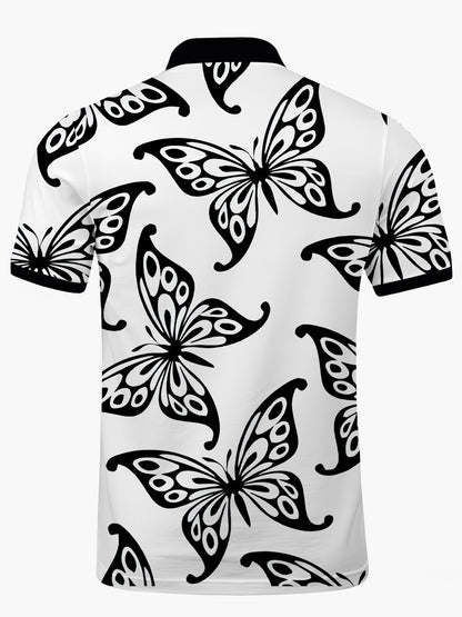 Butterfly Print Herren -Kurzärmel -Polo -Hemd Mit Kurzarmknopf