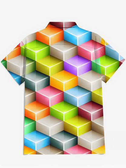 Geometrische Quadratische Print -Herren -Taschen -Kurzärmel -Shirts