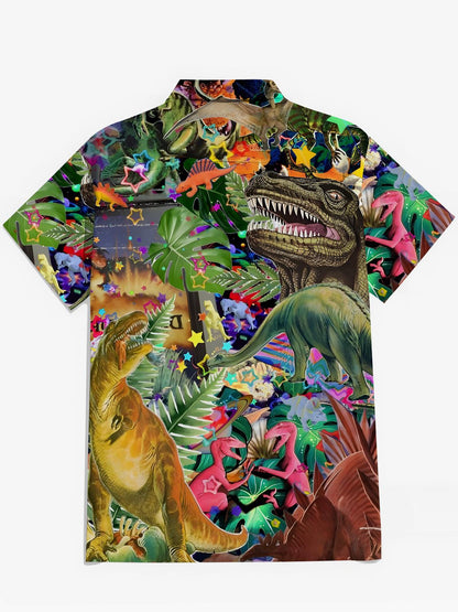 Dinosaurier -Druck -Tasche Kurzarm Shirts Für Männer