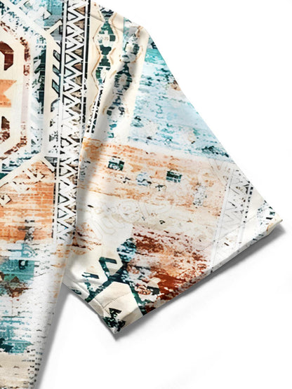 Vintage Ethnische Muster Druckmenschen Tasche Kurzarm Shirts