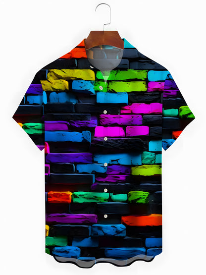 Geometrische Print -Herren -Taschen -Kurzärmel -Shirts
