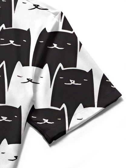 Schwarze Weiße Katzendrucken Herren -Tasche Kurzarm Shirts