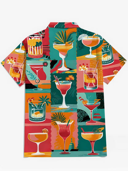 Hawaiianische Cocktail -Herren -Tasche Kurzarm Shirts