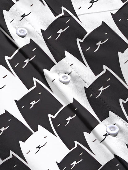 Schwarze Weiße Katzendrucken Herren -Tasche Kurzarm Shirts