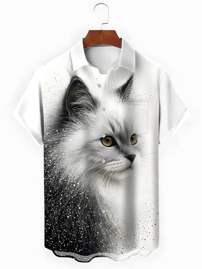 Katzendruck Herren -Taschen -Kurzarmhemden