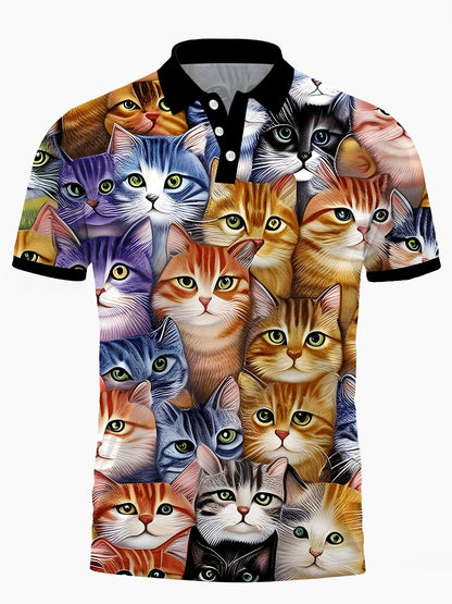 Kurzarm -Polo -Hemd Von Katzen Männern