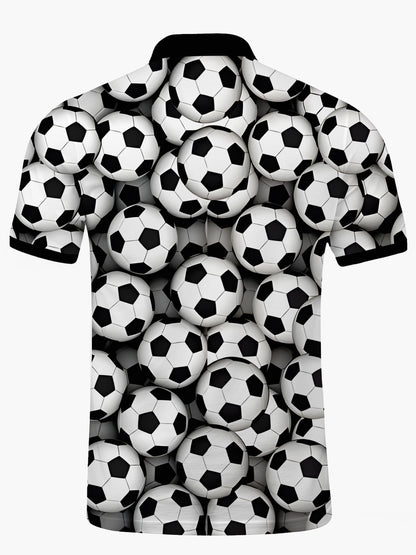 Football Print Männer Kurzärmeliges Knopfpolo -Shirt