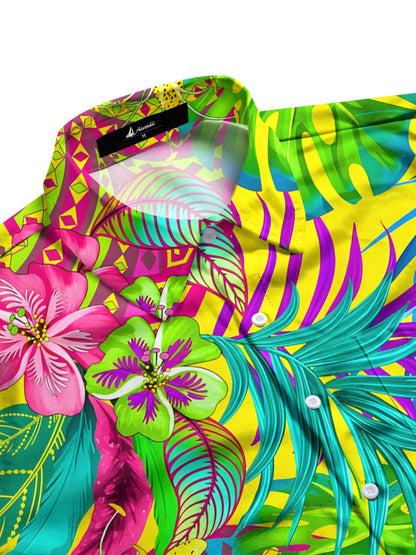 Hemden Für Blumenblattdruck -Tasche Kurzarm Shirts