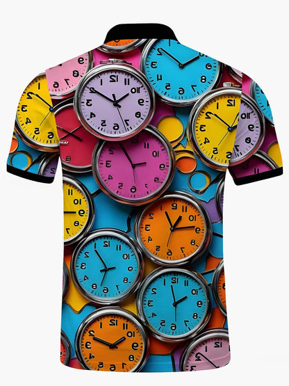 Kurzarm -Polo -Hemd Von Clock Print Men's Kurzärmel.